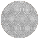 8' Gray And Silver Round Medallion Washable Indoor Outdoor Area Rug