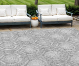 8' X 10' Gray And Silver Medallion Washable Indoor Outdoor Area Rug