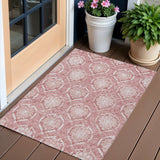 3' X 5' Pink Blush And Ivory Medallion Washable Indoor Outdoor Area Rug