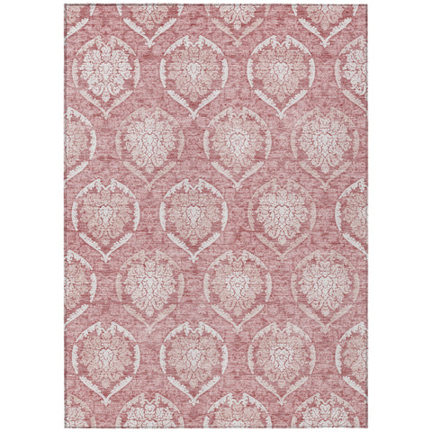 5' X 8' Pink Blush And Ivory Medallion Washable Indoor Outdoor Area Rug