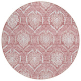 8' Pink Blush And Ivory Round Medallion Washable Indoor Outdoor Area Rug