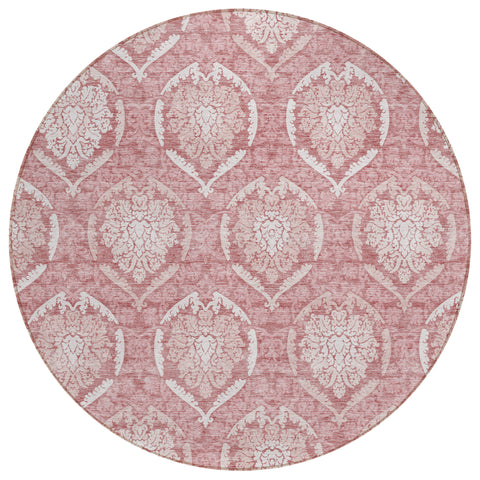 8' Pink Blush And Ivory Round Medallion Washable Indoor Outdoor Area Rug