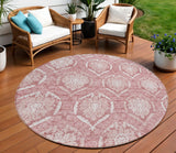 8' Pink Blush And Ivory Round Medallion Washable Indoor Outdoor Area Rug