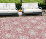 8' X 10' Pink Blush And Ivory Medallion Washable Indoor Outdoor Area Rug