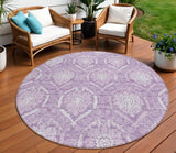 8' Plum Purple And Ivory Round Medallion Washable Indoor Outdoor Area Rug