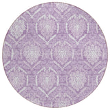 8' Plum Purple And Ivory Round Medallion Washable Indoor Outdoor Area Rug