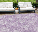 8' X 10' Plum Purple And Ivory Medallion Washable Indoor Outdoor Area Rug