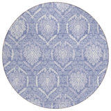 8' Sky Blue And Denim Blue Round Medallion Washable Indoor Outdoor Area Rug