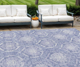 8' X 10' Sky Blue And Denim Blue Medallion Washable Indoor Outdoor Area Rug