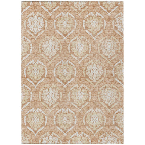 3' X 5' Salmon Copper And Ivory Medallion Washable Indoor Outdoor Area Rug