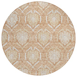 8' Salmon Copper And Ivory Round Medallion Washable Indoor Outdoor Area Rug