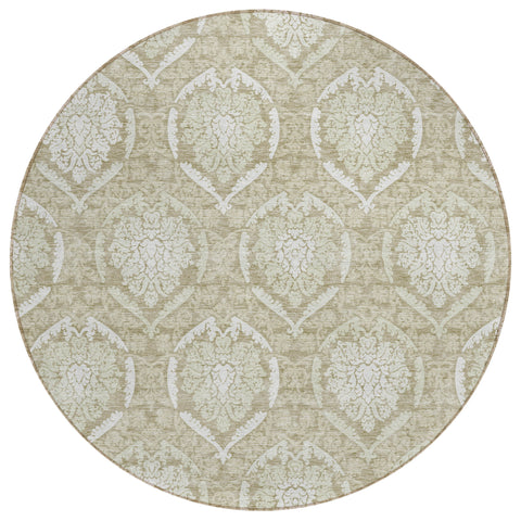 8' Tan And Beige Round Medallion Washable Indoor Outdoor Area Rug
