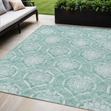 5' X 8' Turquoise Teal Blue And Ivory Medallion Washable Indoor Outdoor Area Rug