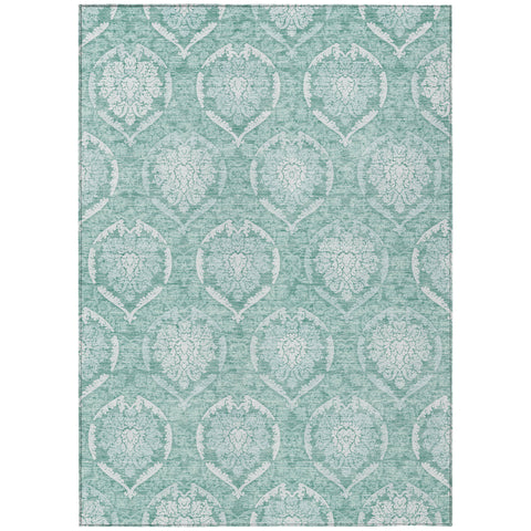 5' X 8' Turquoise Teal Blue And Ivory Medallion Washable Indoor Outdoor Area Rug