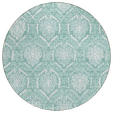 8' Turquoise Teal Blue And Ivory Round Medallion Washable Indoor Outdoor Area Rug