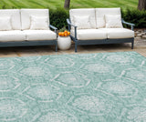 8' X 10' Turquoise Teal Blue And Ivory Medallion Washable Indoor Outdoor Area Rug