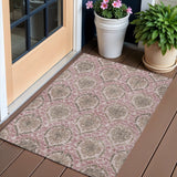 3' X 5' Chocolate Beige And Mauve Medallion Washable Indoor Outdoor Area Rug