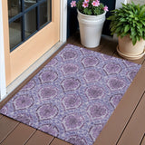 3' X 5' Eggplant Purple And Silver Medallion Washable Indoor Outdoor Area Rug