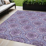 5' X 8' Eggplant Purple And Silver Medallion Washable Indoor Outdoor Area Rug
