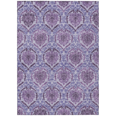 5' X 8' Eggplant Purple And Silver Medallion Washable Indoor Outdoor Area Rug