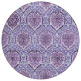 8' Eggplant Purple And Silver Round Medallion Washable Indoor Outdoor Area Rug