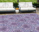 8' X 10' Eggplant Purple And Silver Medallion Washable Indoor Outdoor Area Rug