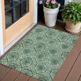 3' X 5' Fern Green And Emerald Medallion Washable Indoor Outdoor Area Rug
