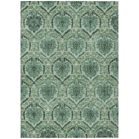 3' X 5' Fern Green And Emerald Medallion Washable Indoor Outdoor Area Rug