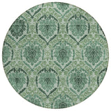 8' Fern Green And Emerald Round Medallion Washable Indoor Outdoor Area Rug