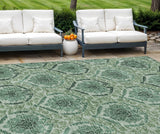 8' X 10' Fern Green And Emerald Medallion Washable Indoor Outdoor Area Rug