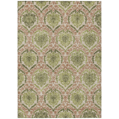 5' X 8' Olive Green And Fern Green Medallion Washable Indoor Outdoor Area Rug