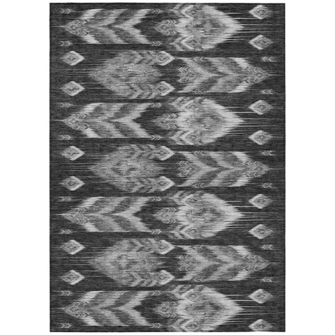 3' X 5' Black Charcoal And Silver Southwestern Washable Indoor Outdoor Area Rug