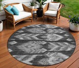 8' Black Charcoal And Silver Round Southwestern Washable Indoor Outdoor Area Rug