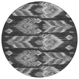 8' Black Charcoal And Silver Round Southwestern Washable Indoor Outdoor Area Rug