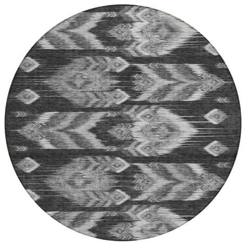 8' Black Charcoal And Silver Round Southwestern Washable Indoor Outdoor Area Rug