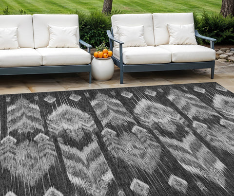 8' X 10' Black Charcoal And Silver Southwestern Washable Indoor Outdoor Area Rug