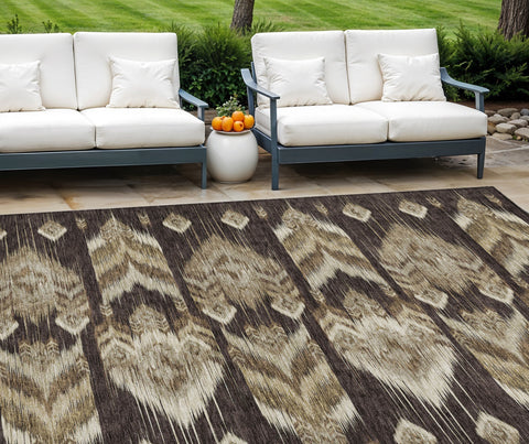 8' X 10' Brown Beige And Taupe Southwestern Washable Indoor Outdoor Area Rug