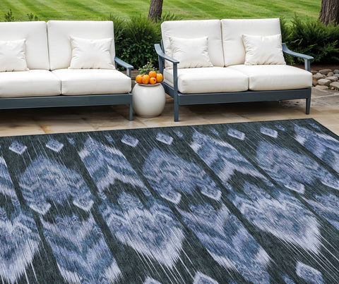 8' X 10' Denim Blue And Sky Blue Southwestern Washable Indoor Outdoor Area Rug