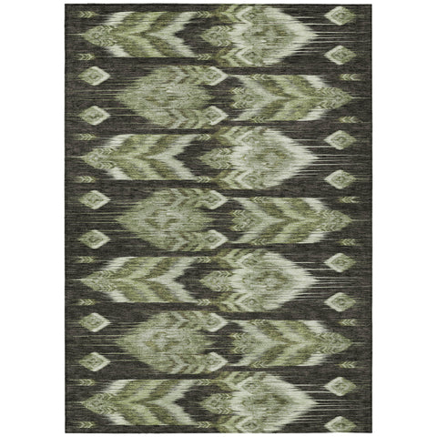 5' X 8' Olive Green And Artichoke Green Southwestern Washable Indoor Outdoor Area Rug