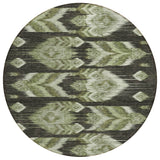 8' Olive Green And Artichoke Green Round Southwestern Washable Indoor Outdoor Area Rug