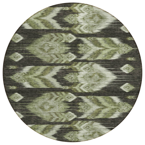 8' Olive Green And Artichoke Green Round Southwestern Washable Indoor Outdoor Area Rug