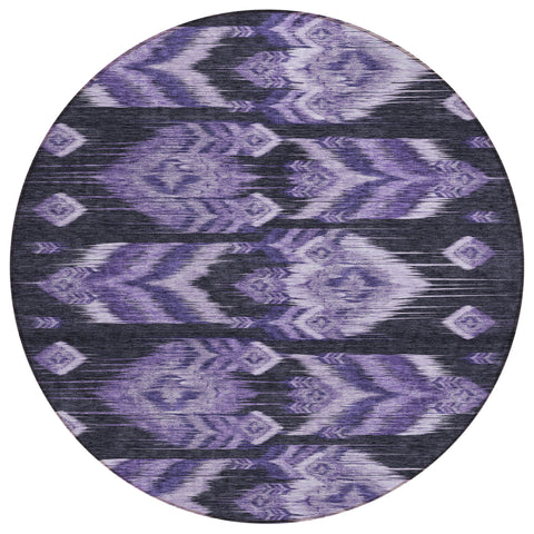 8' Purple Lavender And Plum Round Southwestern Washable Indoor Outdoor Area Rug