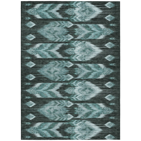 3' X 5' Teal Blue Aqua And Charcoal Southwestern Washable Indoor Outdoor Area Rug