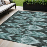 5' X 8' Teal Blue Aqua And Charcoal Southwestern Washable Indoor Outdoor Area Rug