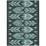 5' X 8' Teal Blue Aqua And Charcoal Southwestern Washable Indoor Outdoor Area Rug