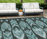 8' X 10' Teal Blue Aqua And Charcoal Southwestern Washable Indoor Outdoor Area Rug