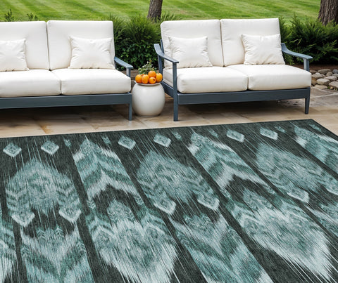 8' X 10' Teal Blue Aqua And Charcoal Southwestern Washable Indoor Outdoor Area Rug