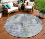 8' Green Gray And Purple Round Abstract Washable Indoor Outdoor Area Rug