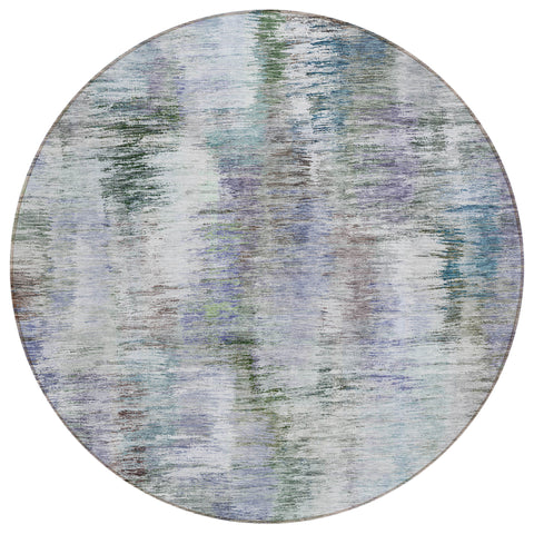 8' Green Gray And Purple Round Abstract Washable Indoor Outdoor Area Rug