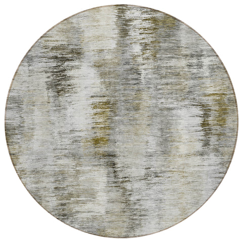 8' Brown And Taupe Round Abstract Washable Indoor Outdoor Area Rug